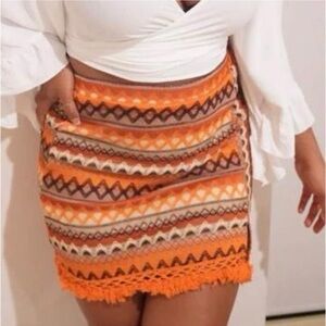 SHEIN Orange Zigzag Mini Skirt